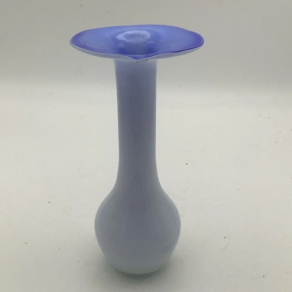 Elegant Art Glass Bud Vase in Blue and White